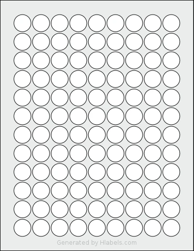 NextDayLabels® NDL-108C template with 108 circle labels per sheet, each 0.75 inch in diameter, on Letter-size adhesive blank label sheets.