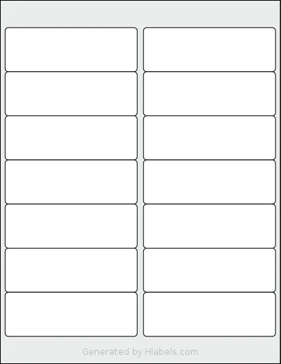 NextDayLabels® NDL-14R template with 14 rectangular 4 x 1.3333 inch labels per sheet, on Letter-size adhesive blank label sheets.