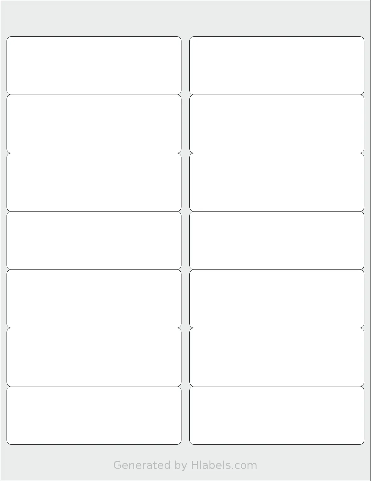 NextDayLabels® NDL-14R template with 14 rectangular 4 x 1.3333 inch labels per sheet, on Letter-size adhesive blank label sheets.