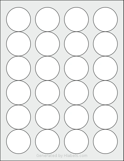 NextDayLabels® NDL-24C template with 24 circle labels per sheet, each 1.66 inch in diameter, on Letter-size adhesive blank label sheets.