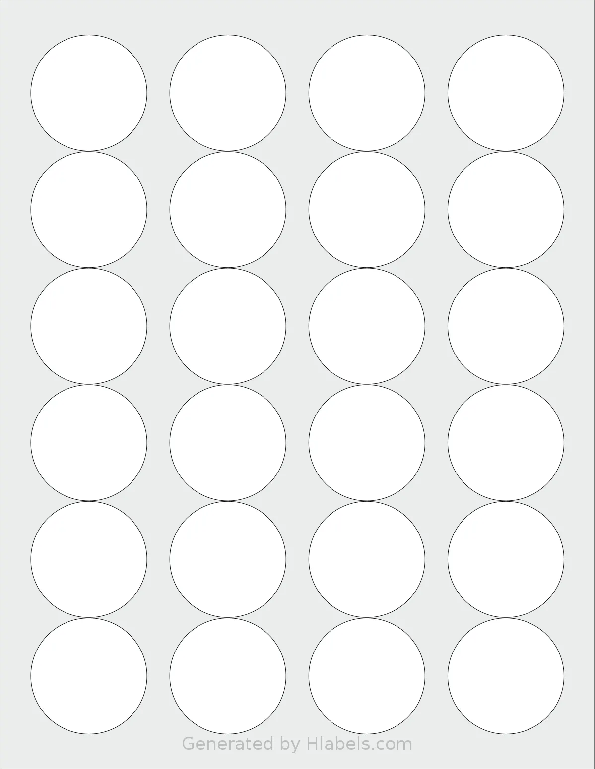 NextDayLabels® NDL-24C template with 24 circle labels per sheet, each 1.66 inch in diameter, on Letter-size adhesive blank label sheets.