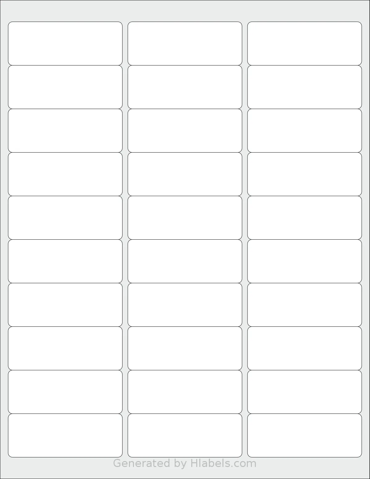 NextDayLabels® NDL-30R template with 30 rectangular 2.625 x 1 inch labels per sheet, on Letter-size adhesive blank label sheets.