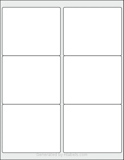 NextDayLabels® NDL-6R template with 6 rectangular 4 x 3.333 inch labels per sheet, on Letter-size adhesive blank label sheets.