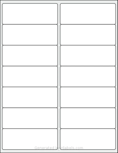 Offix® 367029 template with 14 rectangular 4 x 1.5 inch labels per sheet, on Letter-size adhesive blank label sheets.