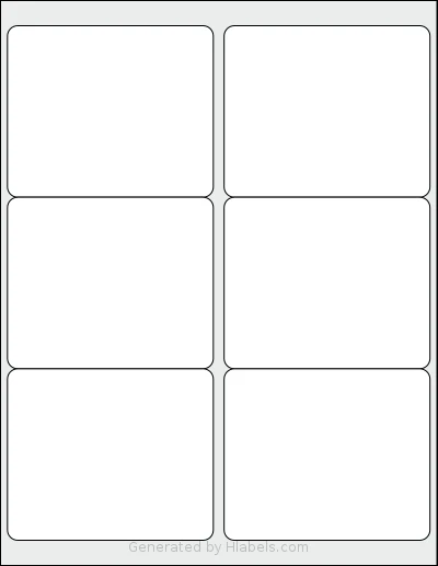 Offix® 367045 template with 6 rectangular 4 x 3.3333 inch labels per sheet, on Letter-size adhesive blank label sheets.