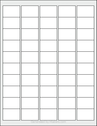 OnlineLabels® OL1000 template with 50 rectangular 1.5 x 1 inch labels per sheet, on Letter-size adhesive blank label sheets.