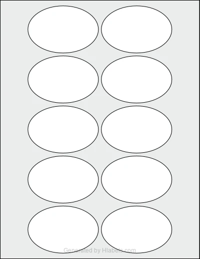 OnlineLabels® OL1026 template with 10 oval 3 x 2 inch labels per sheet, on Letter-size adhesive blank label sheets.