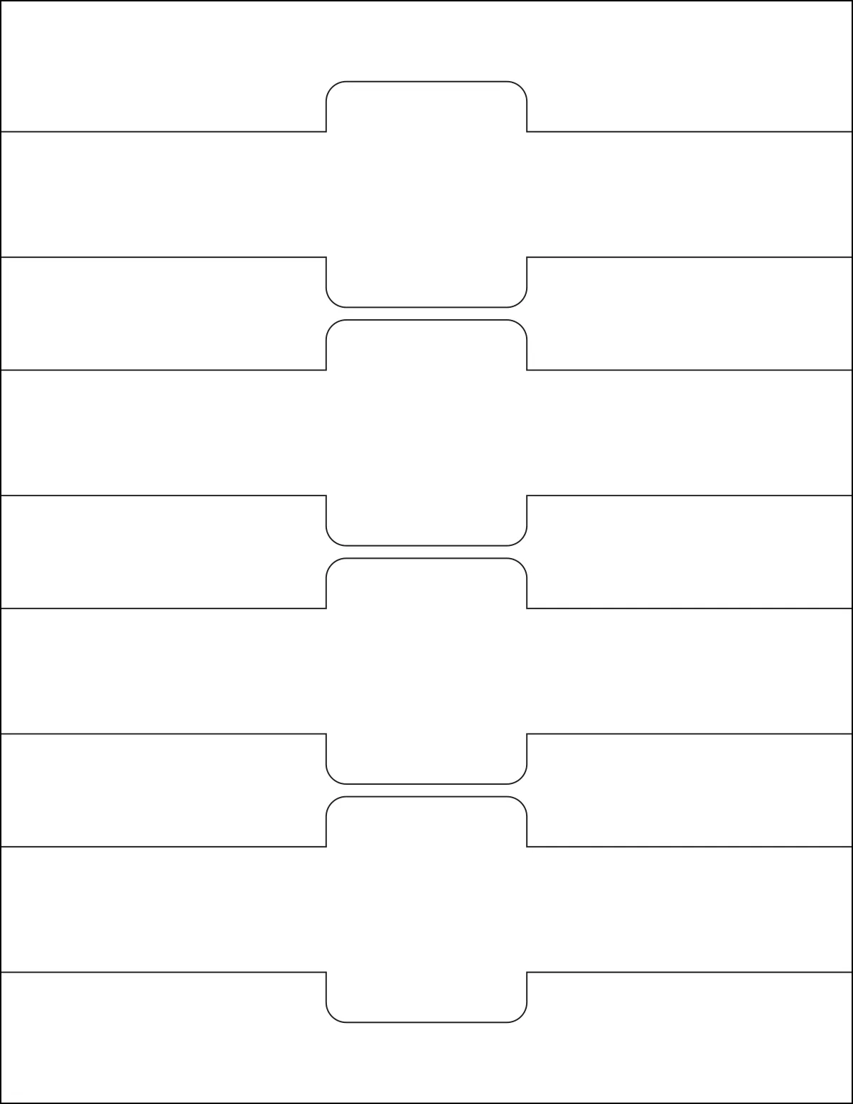 OnlineLabels® OL1030 template with 4 unique shape labels per sheet, on Letter-size adhesive blank label sheets.