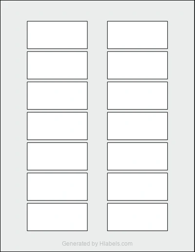 OnlineLabels® OL1044 template with 14 rectangular 2.6243 x 1.2 inch labels per sheet, on Letter-size adhesive blank label sheets.