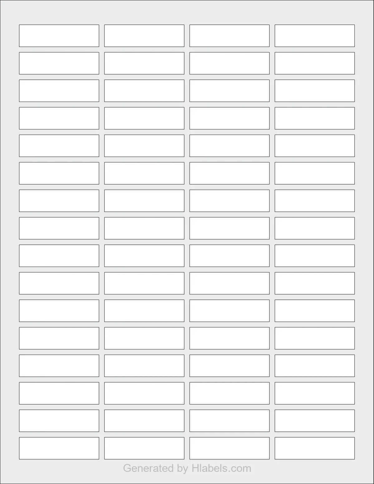 OnlineLabels® OL1050 template with 64 rectangular 1.813 x 0.5 inch labels per sheet, on Letter-size adhesive blank label sheets.