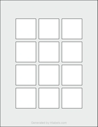 OnlineLabels® OL1060 template with 12 square 1.75 x 1.75 inch labels per sheet, on Letter-size adhesive blank label sheets.