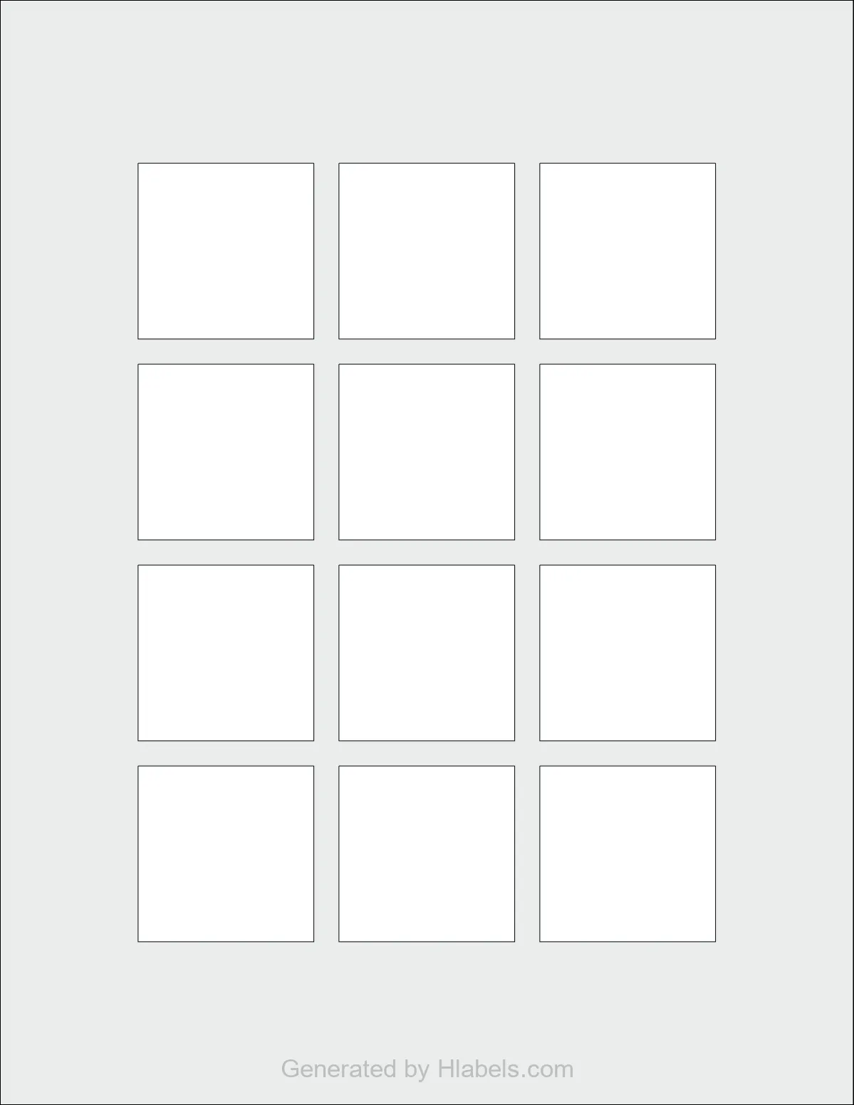 OnlineLabels® OL1060 template with 12 square 1.75 x 1.75 inch labels per sheet, on Letter-size adhesive blank label sheets.