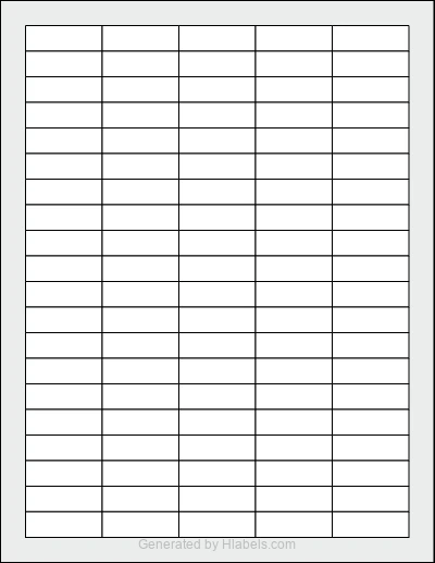 OnlineLabels® OL1100 template with 100 rectangular 1.5 x 0.5 inch labels per sheet, on Letter-size adhesive blank label sheets.