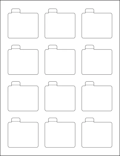 OnlineLabels® OL1102 template with 12 unique shape labels per sheet, on Letter-size adhesive blank label sheets.
