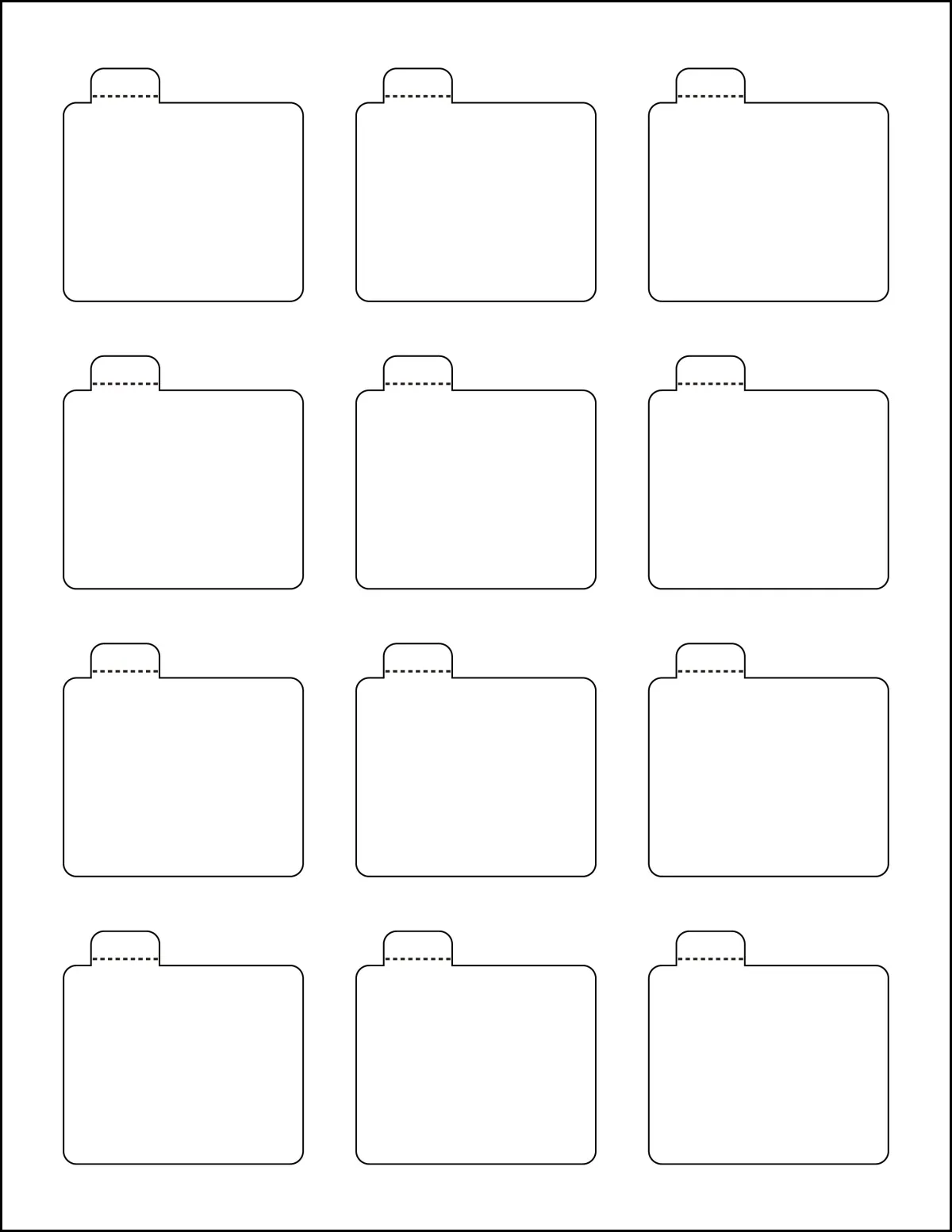 OnlineLabels® OL1102 template with 12 unique shape labels per sheet, on Letter-size adhesive blank label sheets.
