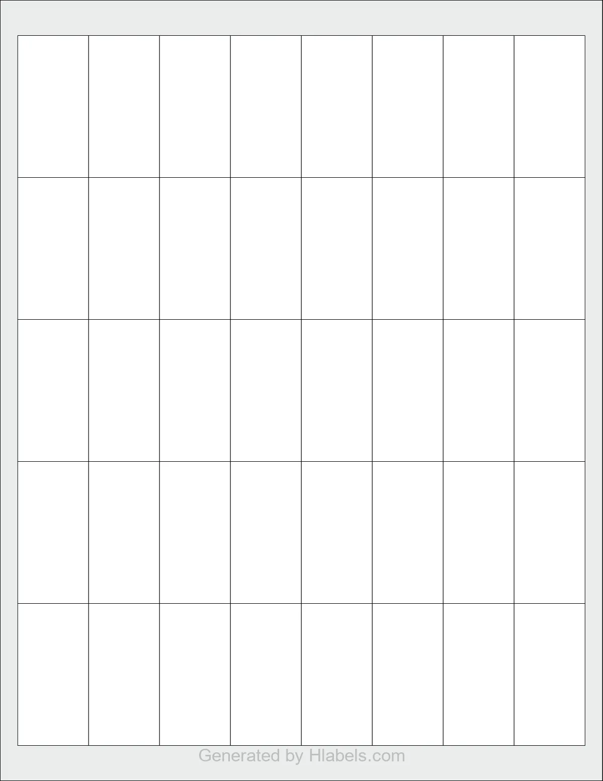 OnlineLabels® OL114 template with 40 rectangular 1 x 2 inch labels per sheet, on Letter-size adhesive blank label sheets.