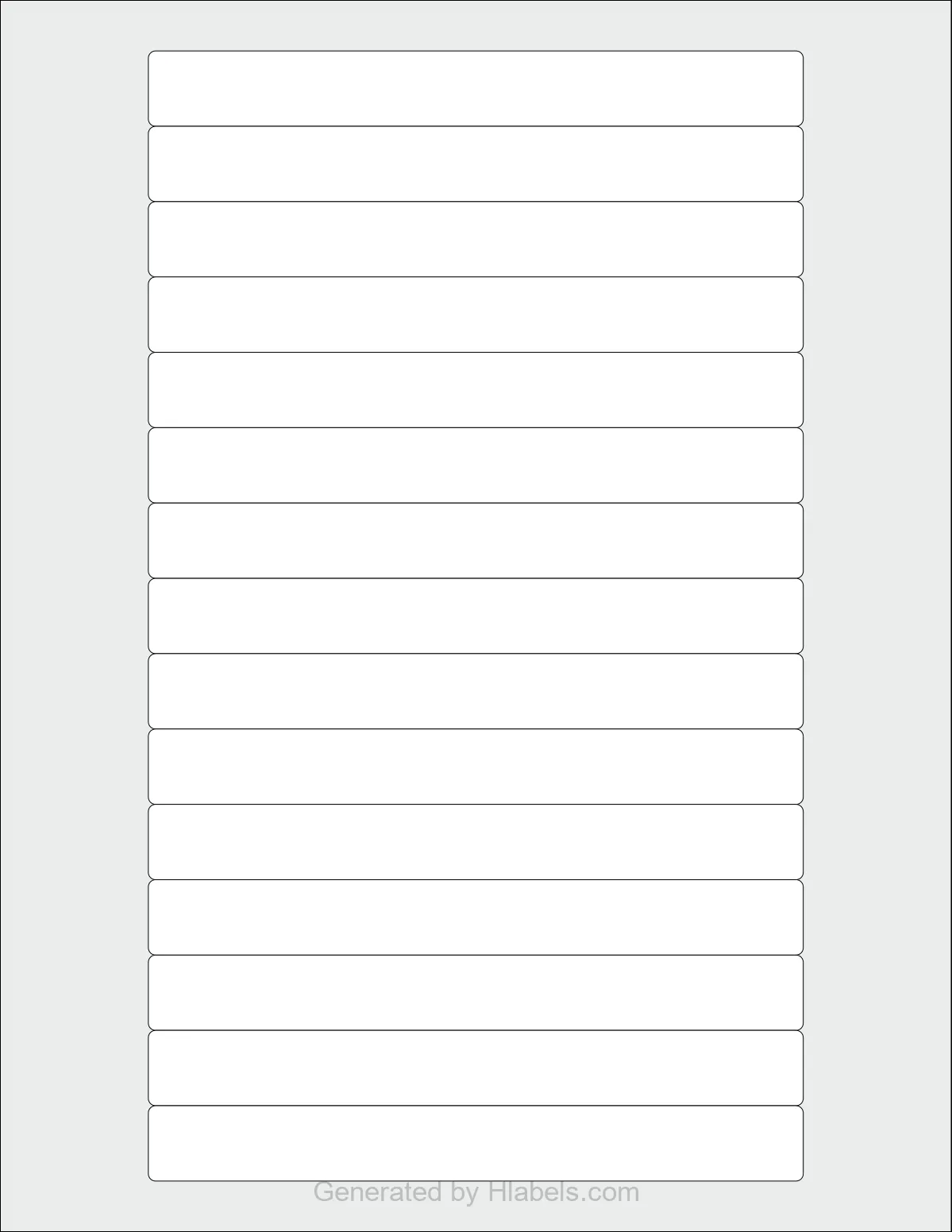 OnlineLabels® OL1150 template with 15 rectangular 5.85 x 0.6727 inch labels per sheet, on Letter-size adhesive blank label sheets.