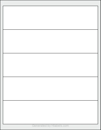 OnlineLabels® OL1159 template with 5 rectangular 8 x 2 inch labels per sheet, on Letter-size adhesive blank label sheets.