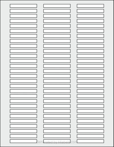 OnlineLabels® OL1180 template with 84 rectangular 2 x 0.25 inch labels per sheet, on Letter-size adhesive blank label sheets.