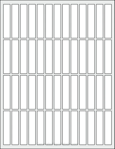OnlineLabels® OL1182 template with 52 rectangular 0.5 x 2.5 inch labels per sheet, on Letter-size adhesive blank label sheets.