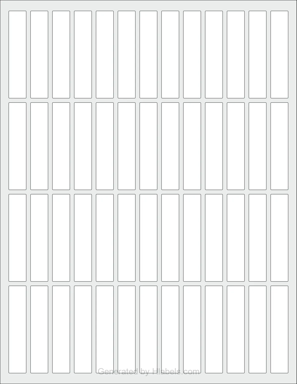 OnlineLabels® OL1182 template with 52 rectangular 0.5 x 2.5 inch labels per sheet, on Letter-size adhesive blank label sheets.