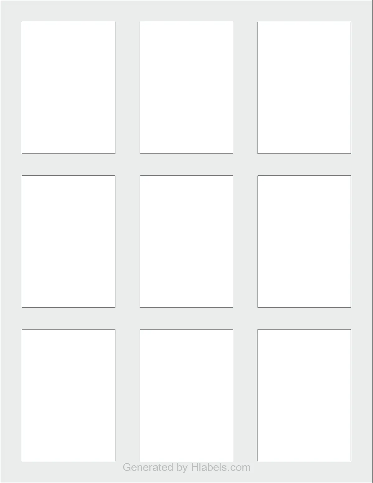 OnlineLabels® OL1186 template with 9 rectangular 2.125 x 3 inch labels per sheet, on Letter-size adhesive blank label sheets.