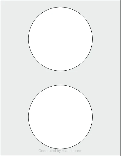 OnlineLabels® OL1200 template with 2 circle labels per sheet, each 4.5 inch in diameter, on Letter-size adhesive blank label sheets.