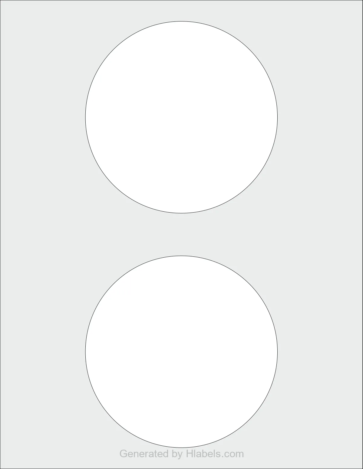 OnlineLabels® OL1200 template with 2 circle labels per sheet, each 4.5 inch in diameter, on Letter-size adhesive blank label sheets.