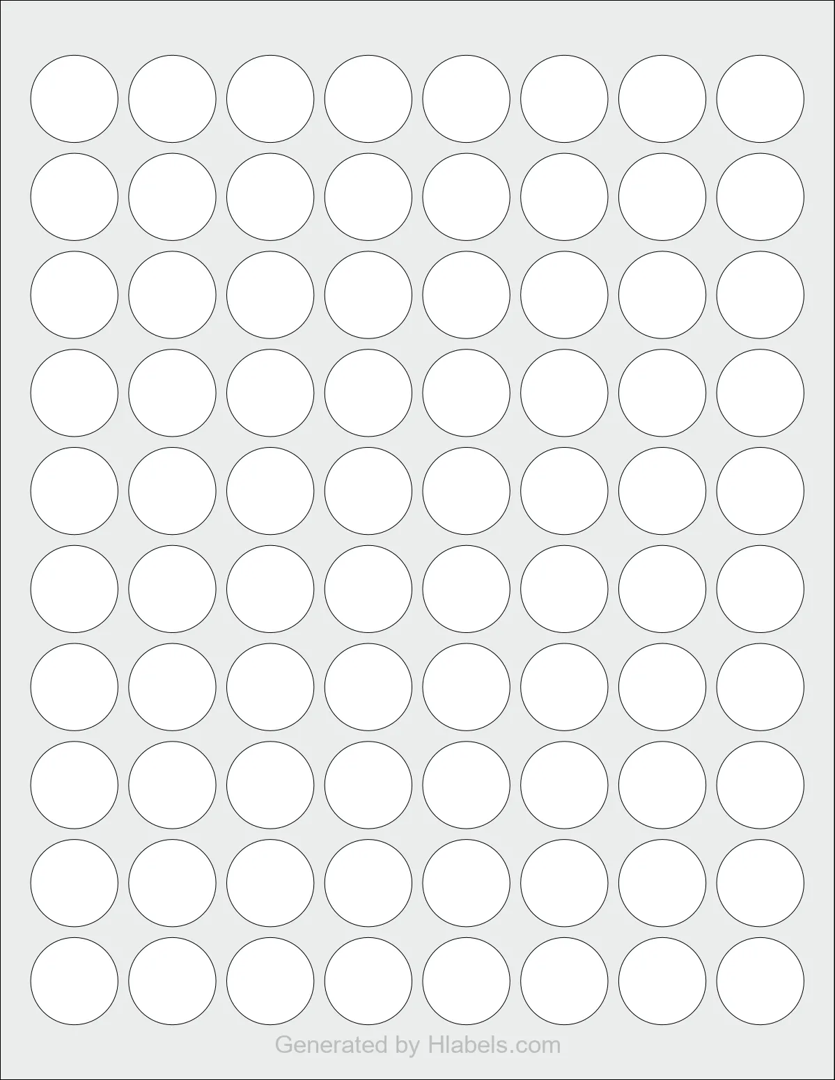 OnlineLabels® OL1245 template with 80 circle labels per sheet, each 0.8888 inch in diameter, on Letter-size adhesive blank label sheets.