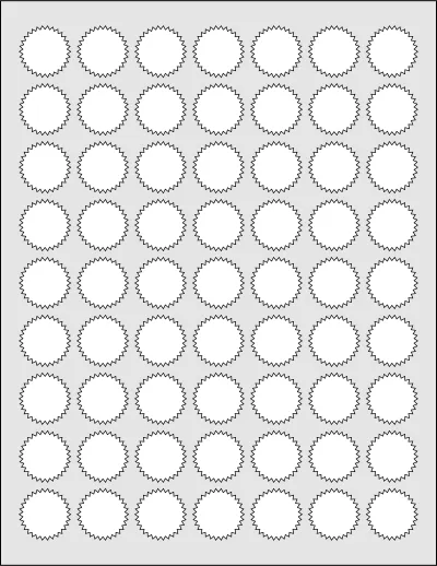 OnlineLabels® OL1276 template with 63 circle labels per sheet, each 1 inch in diameter, on Letter-size adhesive blank label sheets.
