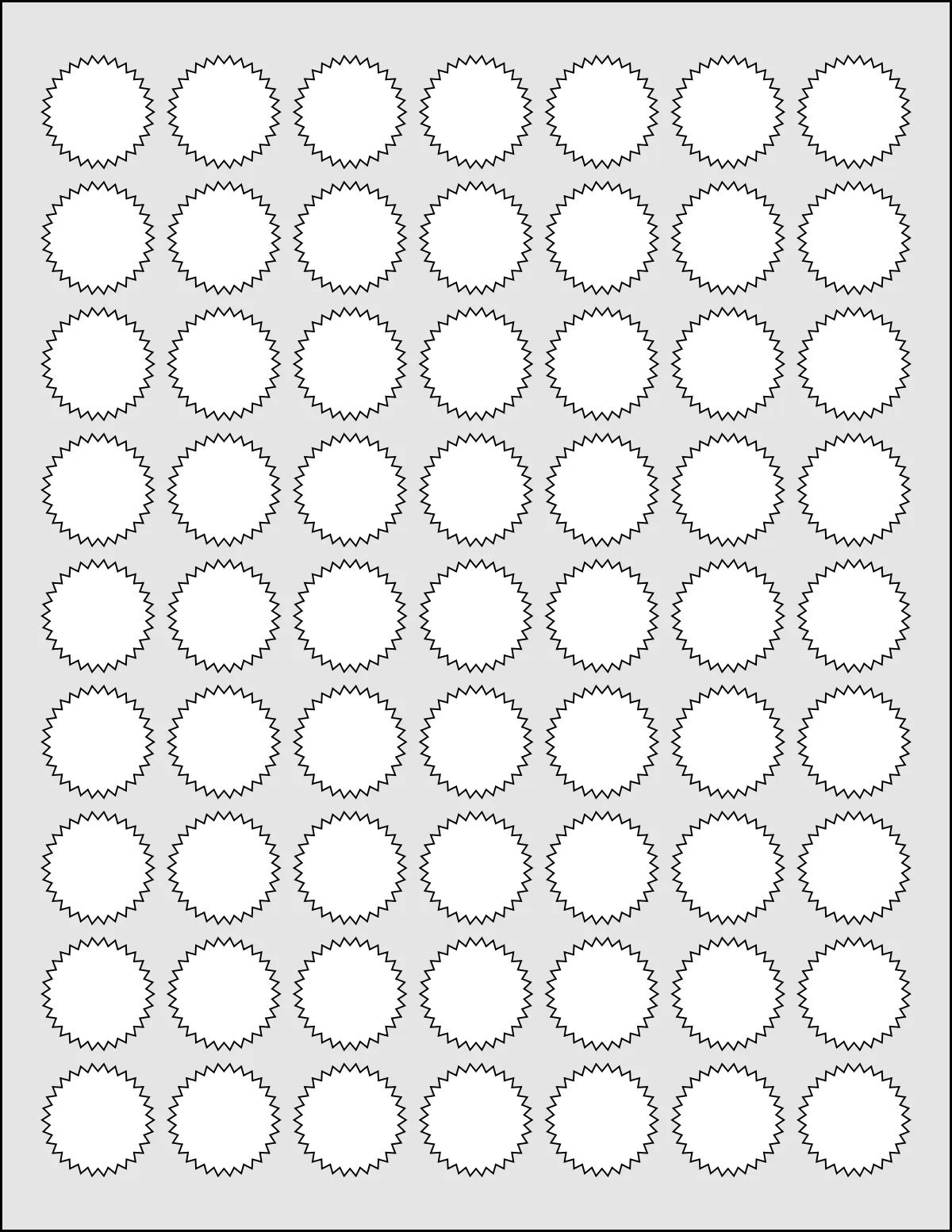 OnlineLabels® OL1276 template with 63 circle labels per sheet, each 1 inch in diameter, on Letter-size adhesive blank label sheets.