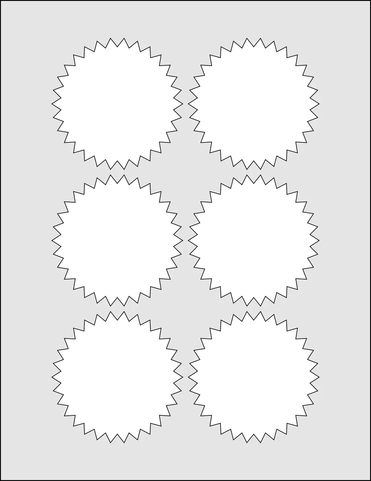 OnlineLabels® OL1277 template with 6 circle labels per sheet, each 3 inch in diameter, on Letter-size adhesive blank label sheets.