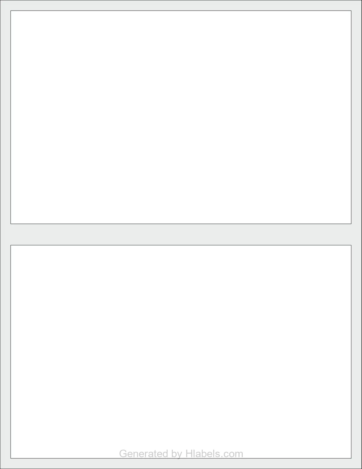 OnlineLabels® OL131 template with 2 rectangular 8 x 5 inch labels per sheet, on Letter-size adhesive blank label sheets.