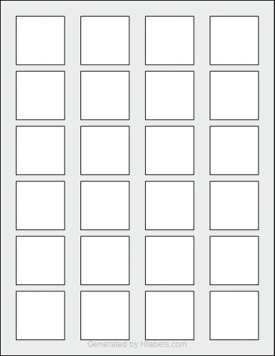 OnlineLabels® OL1330 template with 24 square 1.5 x 1.5 inch labels per sheet, on Letter-size adhesive blank label sheets.