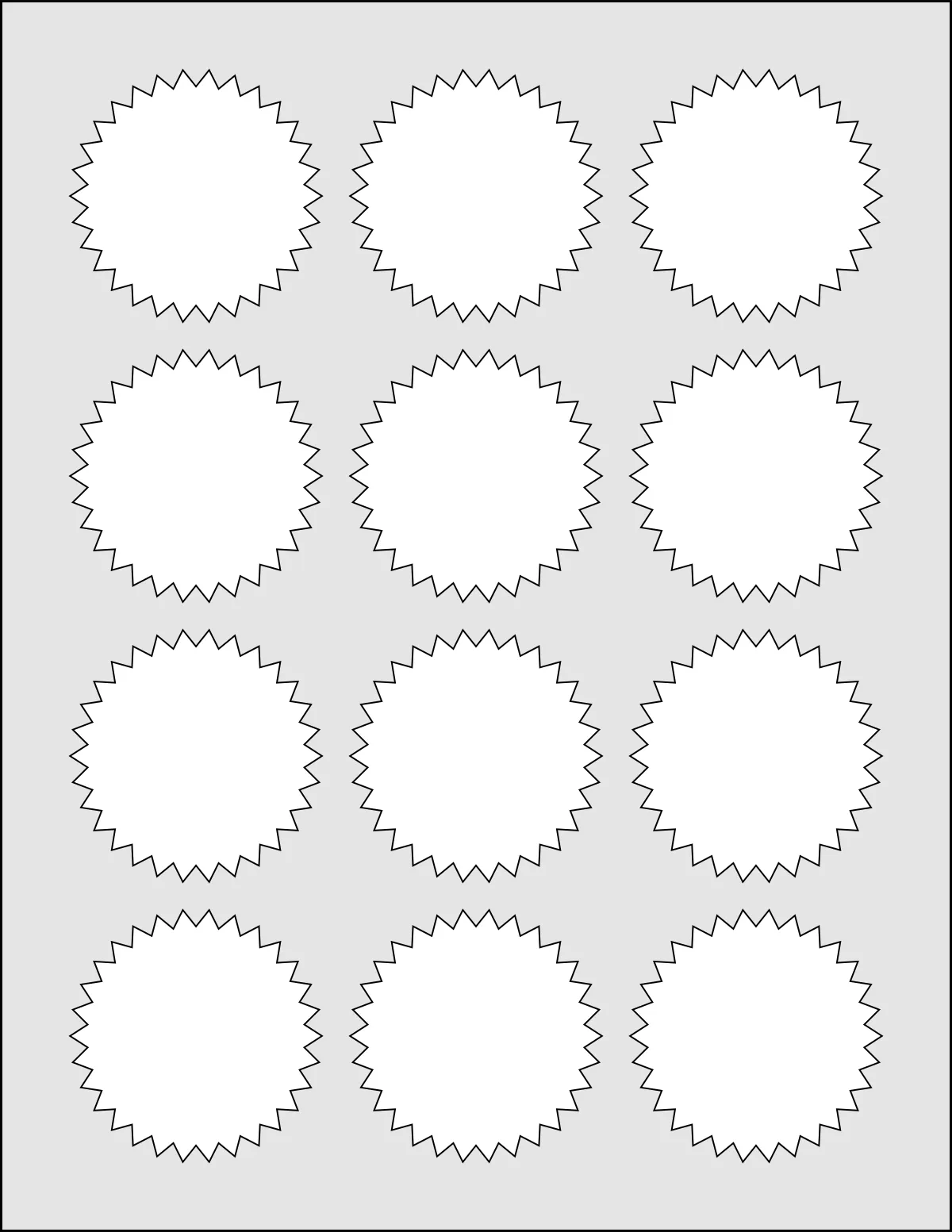 OnlineLabels® OL138 template with 12 circle labels per sheet, each 2.25 inch in diameter, on Letter-size adhesive blank label sheets.