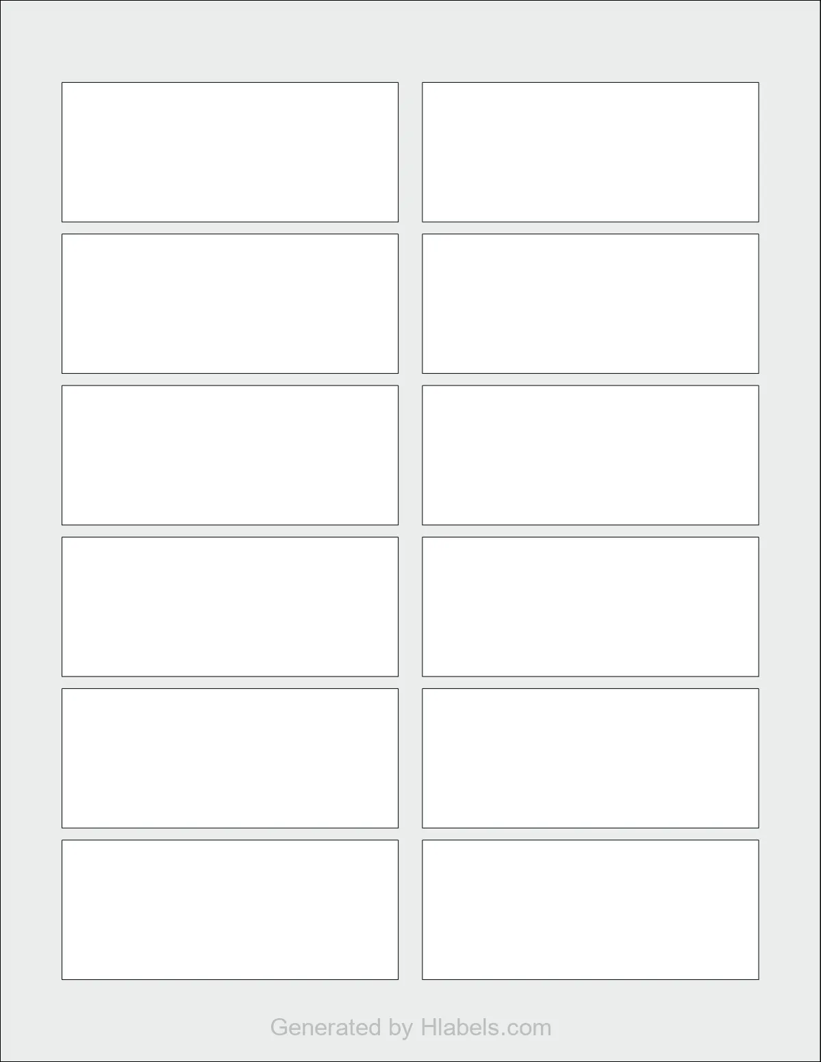 OnlineLabels® OL1497 template with 12 rectangular 3.4833 x 1.4445 inch labels per sheet, on Letter-size adhesive blank label sheets.