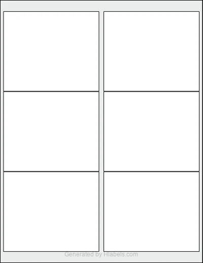 OnlineLabels® OL150 template with 6 rectangular 4 x 3.3333 inch labels per sheet, on Letter-size adhesive blank label sheets.