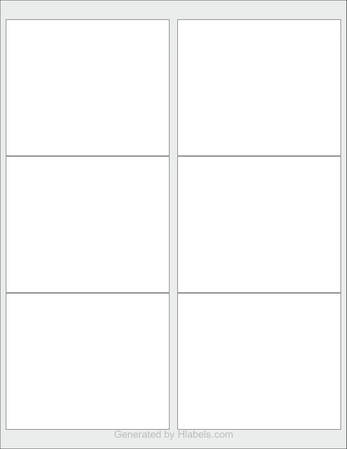 OnlineLabels® OL150 template with 6 rectangular 4 x 3.3333 inch labels per sheet, on Letter-size adhesive blank label sheets.