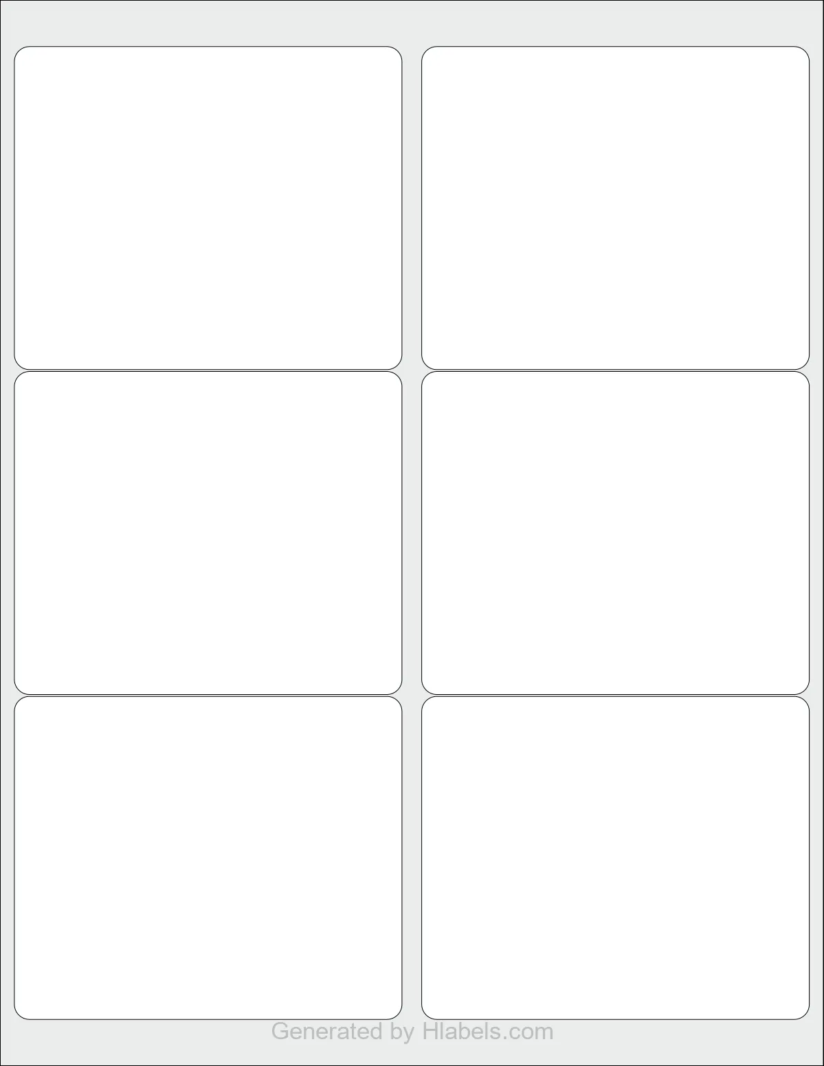 OnlineLabels® OL150WG template with 6 rectangular 4 x 3.3333 inch labels per sheet, on Letter-size adhesive blank label sheets.
