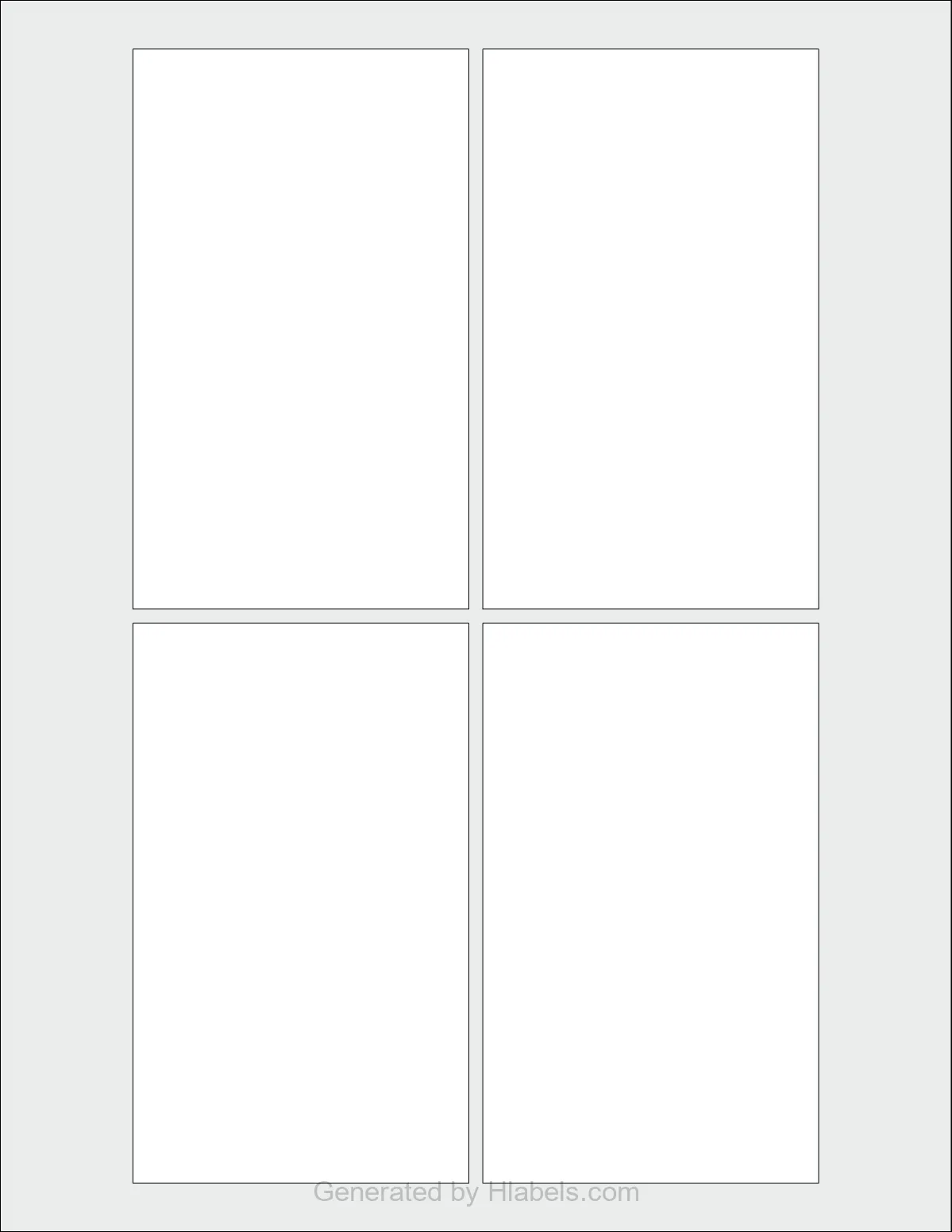 OnlineLabels® OL1557 template with 4 rectangular 3 x 5 inch labels per sheet, on Letter-size adhesive blank label sheets.