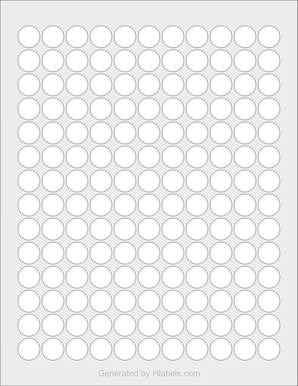 OnlineLabels® OL1575 template with 154 circle labels per sheet, each 0.625 inch in diameter, on Letter-size adhesive blank label sheets.