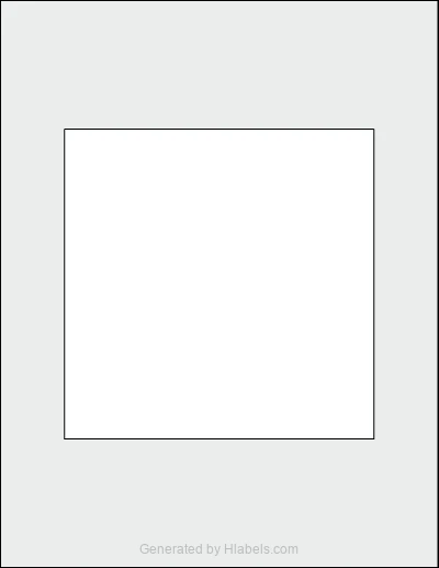 OnlineLabels® OL1608 template with 1 square 6 x 6 inch labels per sheet, on Letter-size adhesive blank label sheets.