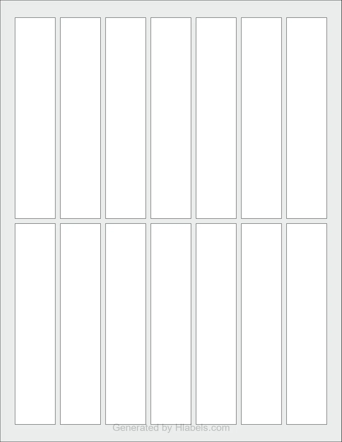 OnlineLabels® OL1649 template with 14 rectangular 1 x 5 inch labels per sheet, on Letter-size adhesive blank label sheets.