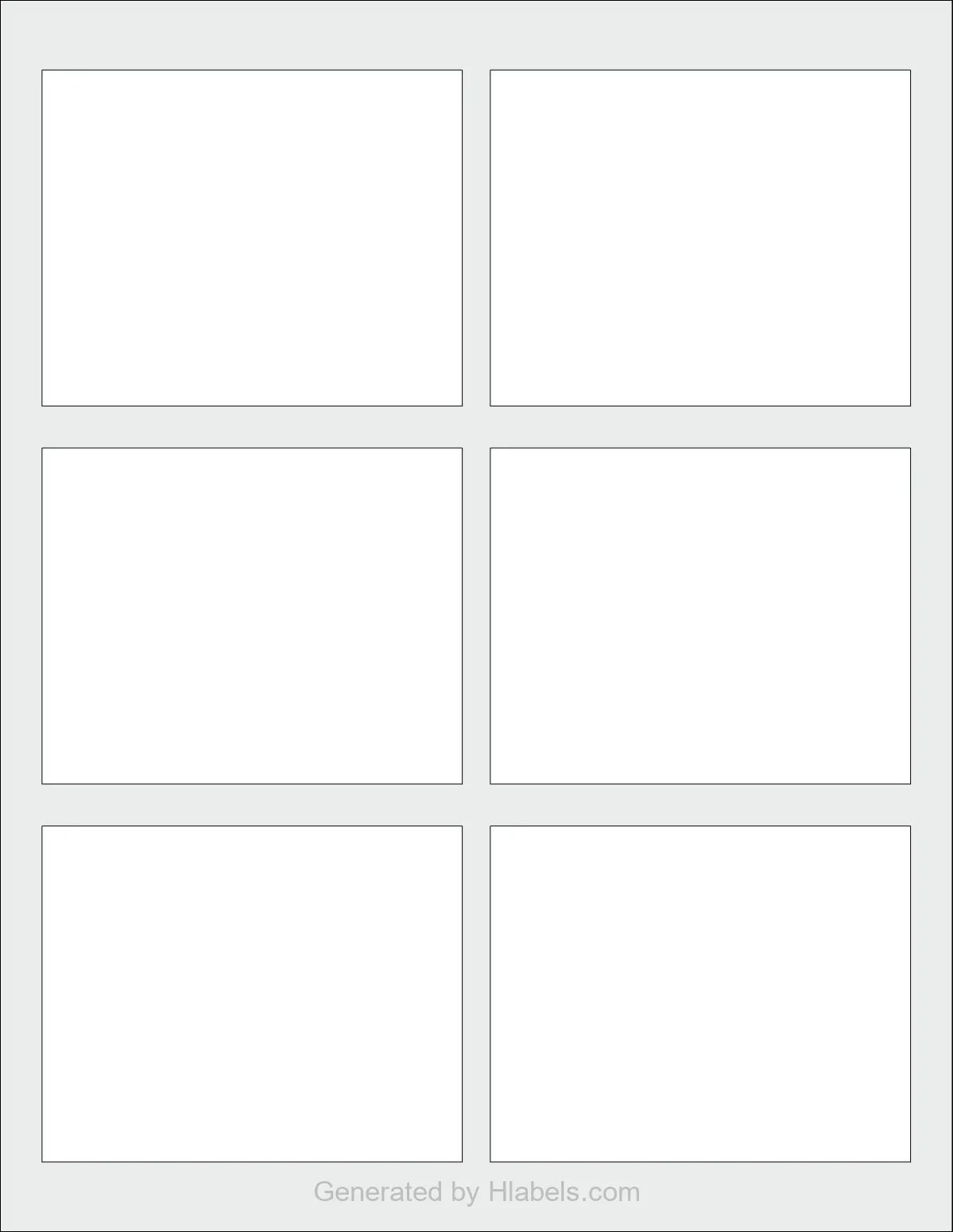 OnlineLabels® OL172 template with 6 rectangular 3.75 x 3 inch labels per sheet, on Letter-size adhesive blank label sheets.