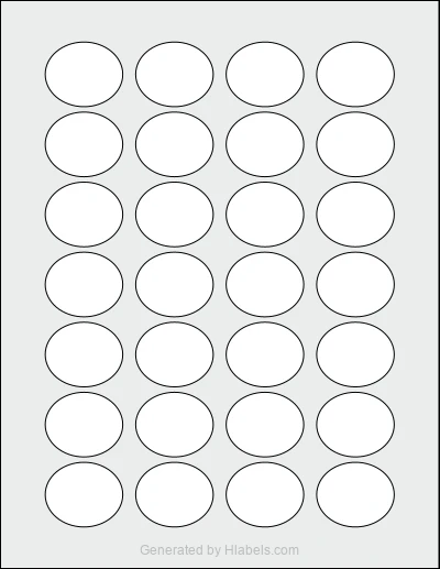 OnlineLabels® OL1720 template with 28 oval 1.5 x 1.25 inch labels per sheet, on Letter-size adhesive blank label sheets.
