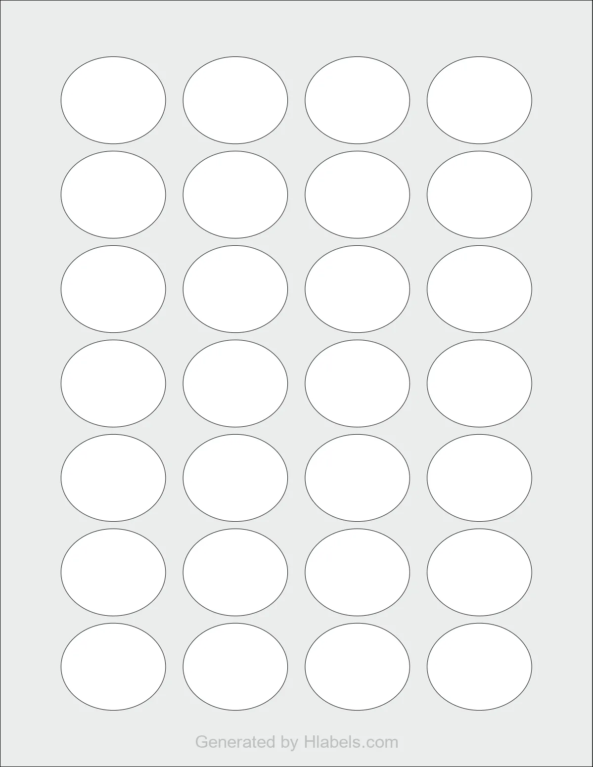 OnlineLabels® OL1720 template with 28 oval 1.5 x 1.25 inch labels per sheet, on Letter-size adhesive blank label sheets.