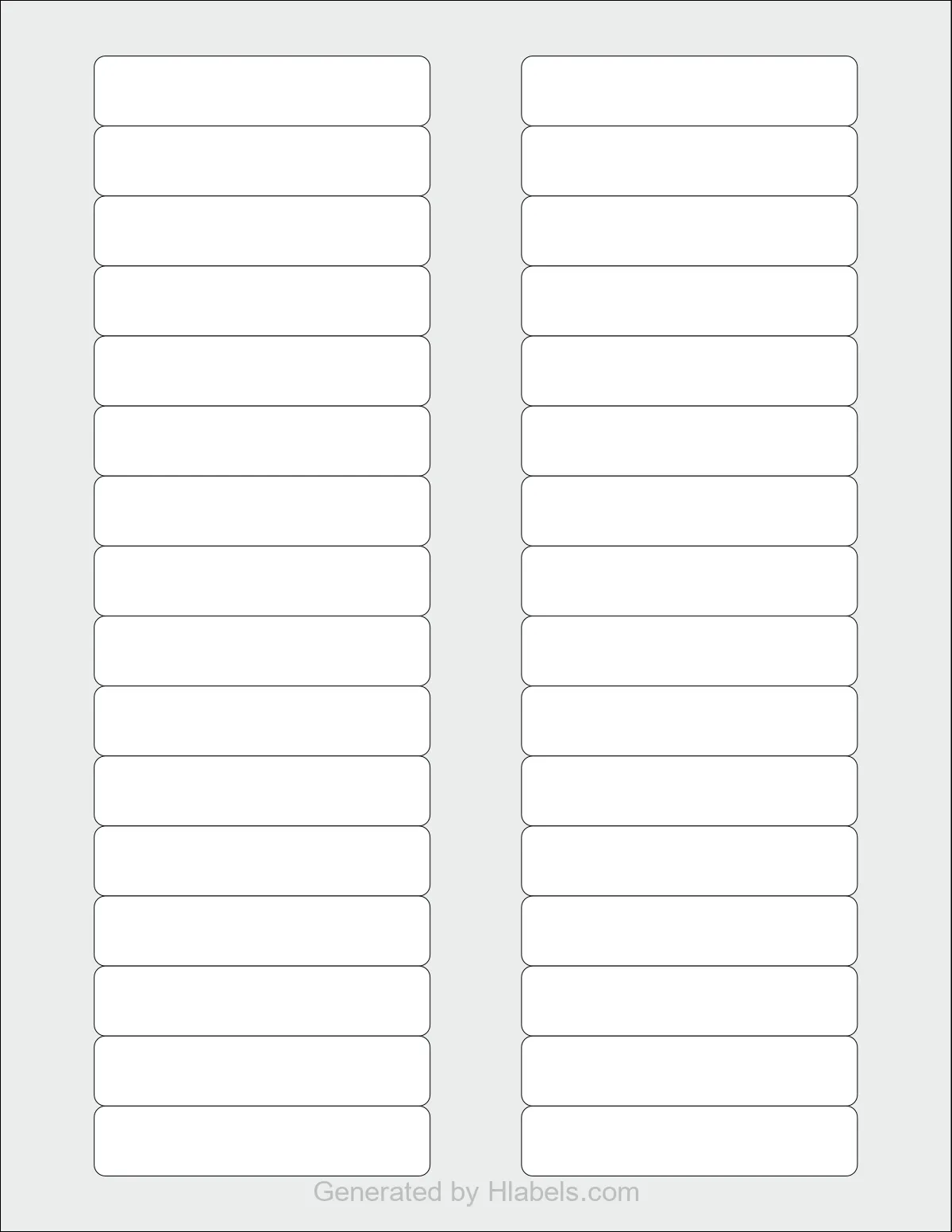 OnlineLabels® OL173 template with 32 rectangular 3 x 0.625 inch labels per sheet, on Letter-size adhesive blank label sheets.