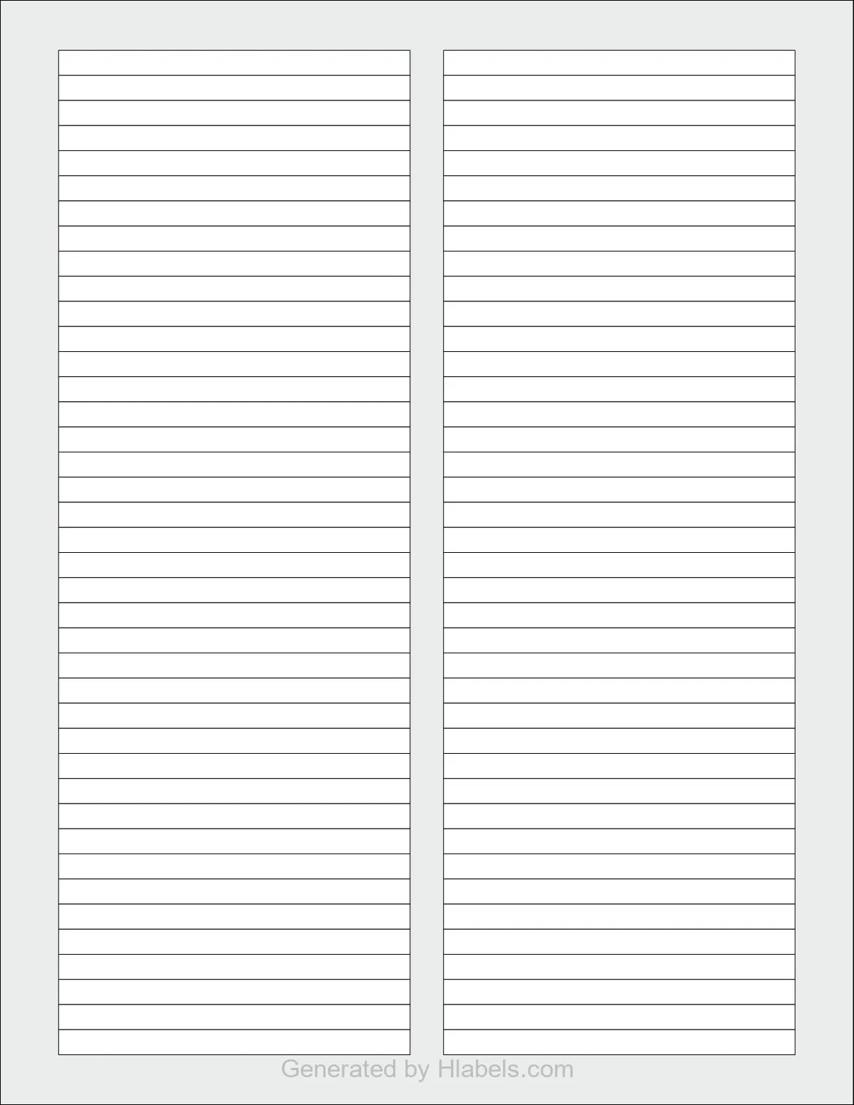 OnlineLabels® OL1825 template with 80 rectangular 3.5 x 0.25 inch labels per sheet, on Letter-size adhesive blank label sheets.