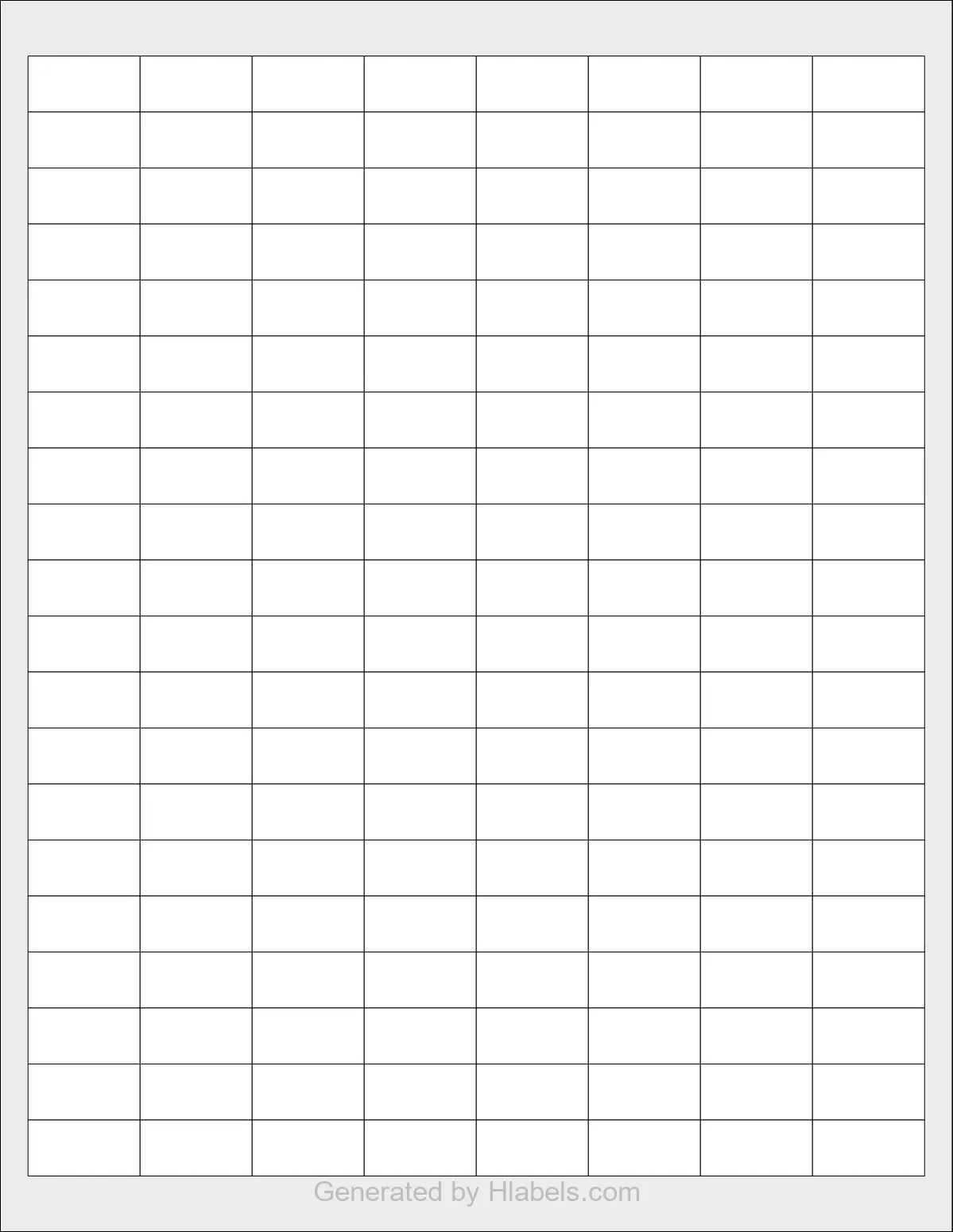 OnlineLabels® OL1930 template with 160 rectangular 1 x 0.5 inch labels per sheet, on Letter-size adhesive blank label sheets.