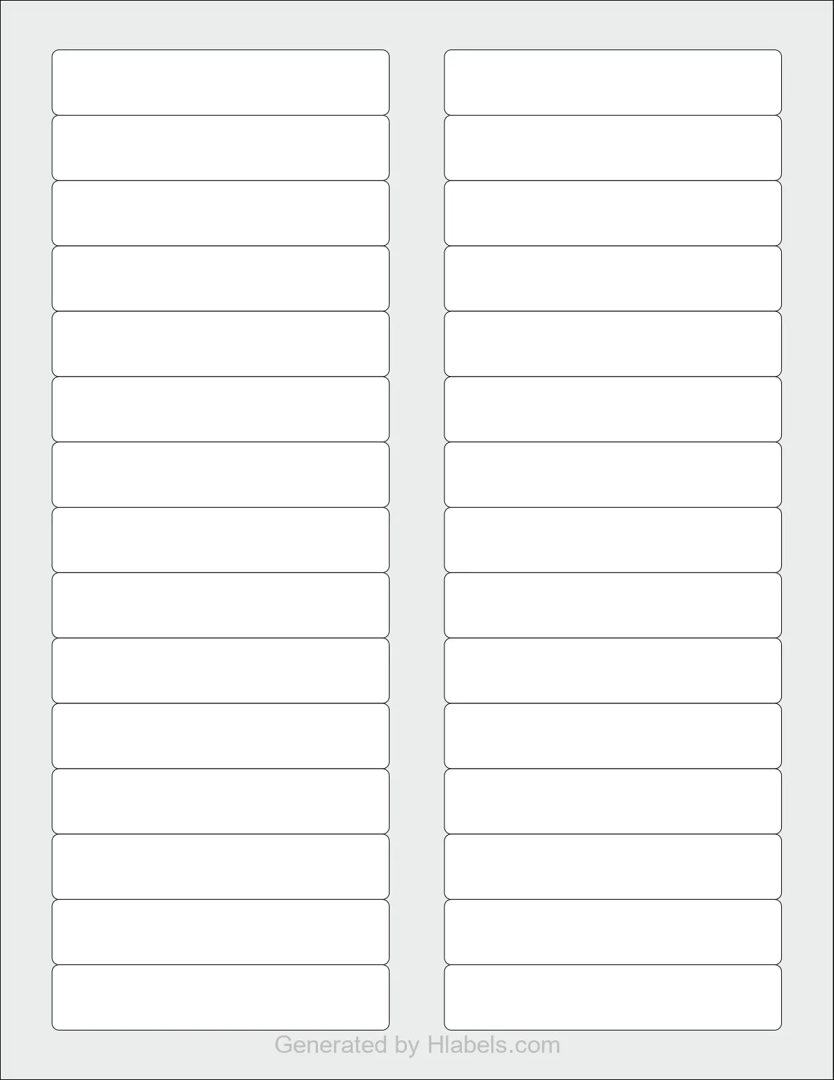 OnlineLabels® OL200 template with 30 rectangular 3.4375 x 0.6656 inch labels per sheet, on Letter-size adhesive blank label sheets.